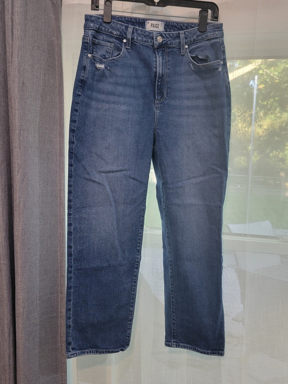 PAIGE Classic Straight-Leg Dark Blue Jeans Crop